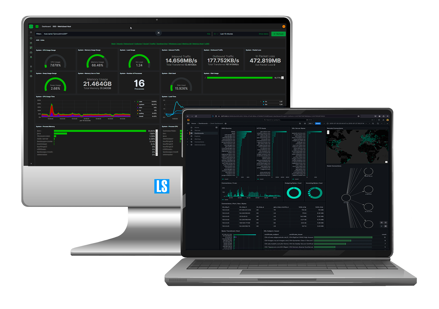 Monitoramento de redes com Zeek interface da solução em notebook e desktop