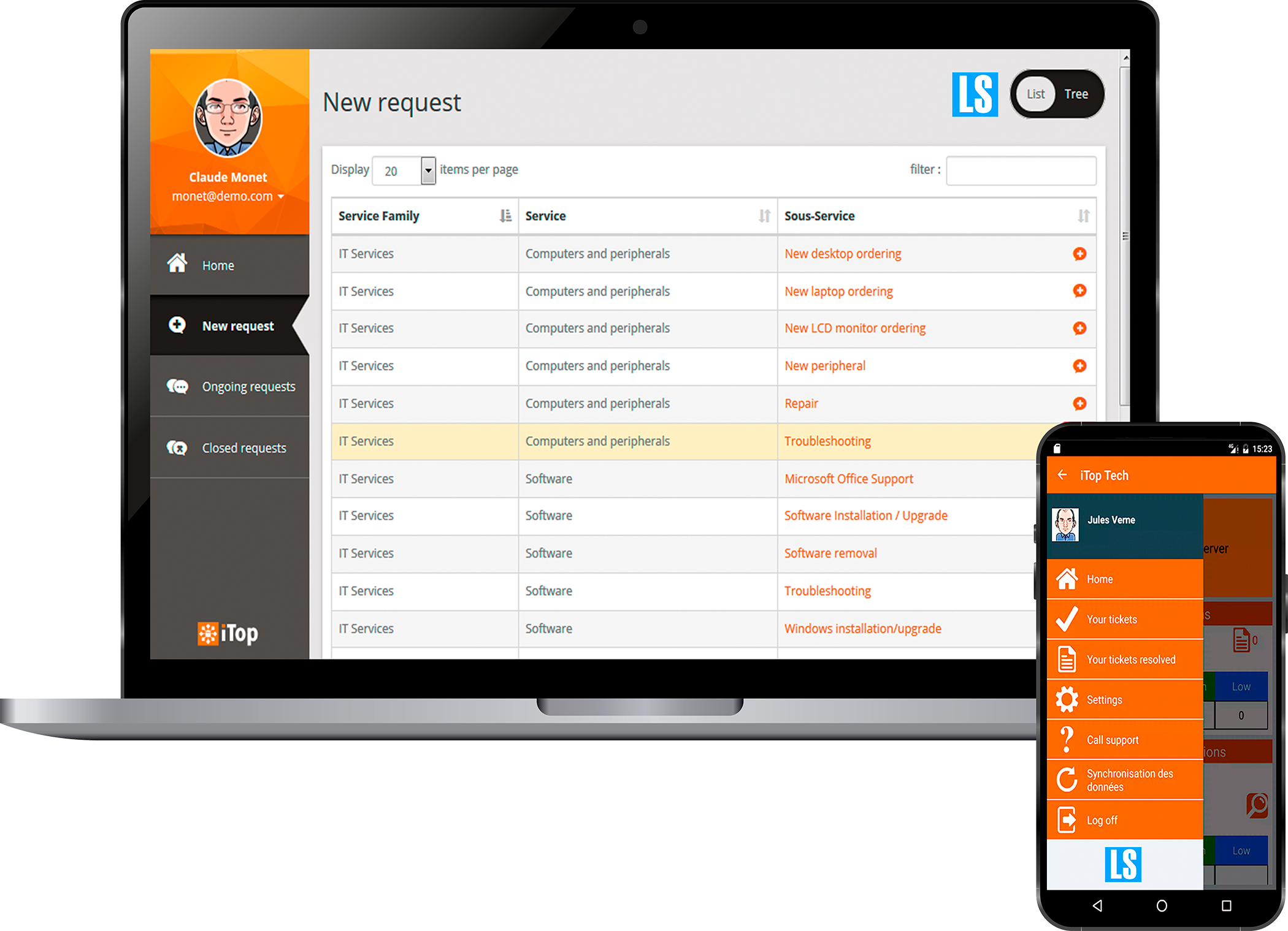 itop Helpdesk em desktop e mobile